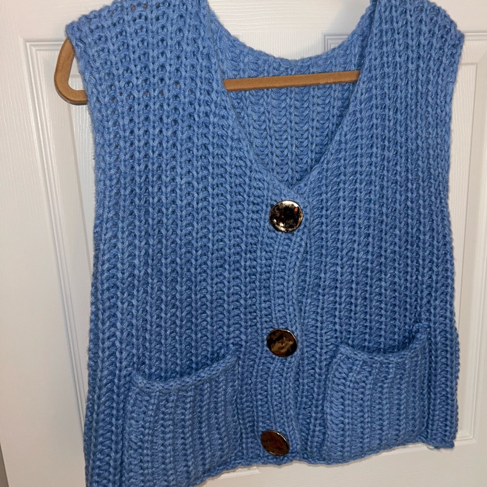 Blue Knit Button-Up Women's Sweater Vest